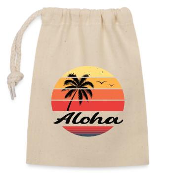 Palmen Aloha - Verschließbarer Geschenkbeutel aus Baumwolle (14x20cm) - Natur - Vorne