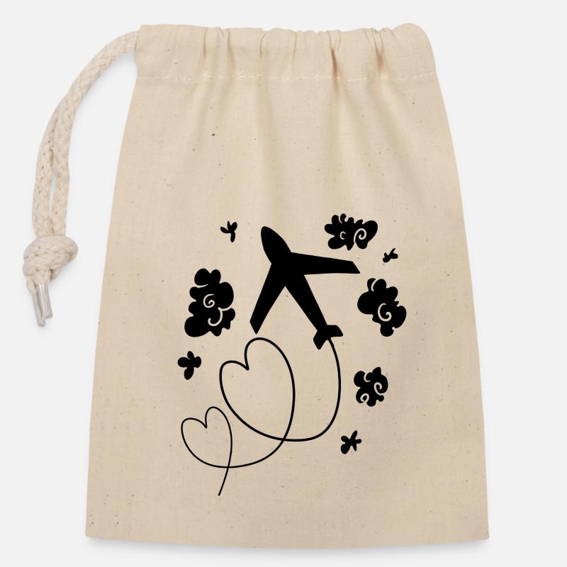 Avion - Sac cadeau en coton avec cordon (14 x 20 cm) - nature
