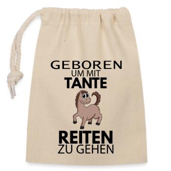 Tante Reiten Baby Strampler Pferd - Verschließbarer Geschenkbeutel aus Baumwolle (14x20cm) - Natur - Vorne