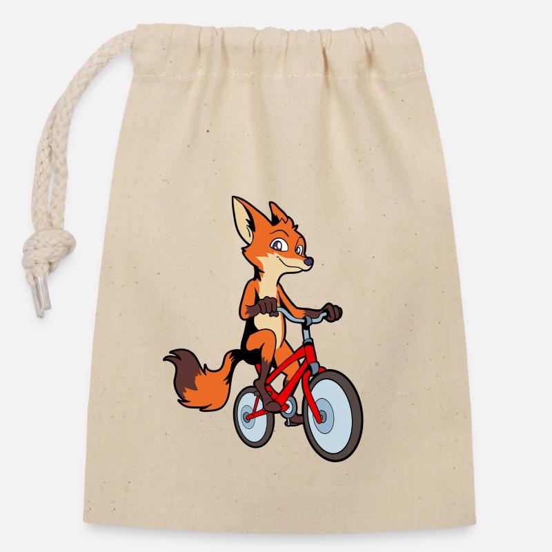 Comic Fuchs fait du vélo - Sac cadeau en coton avec cordon (14 x 20 cm) - nature