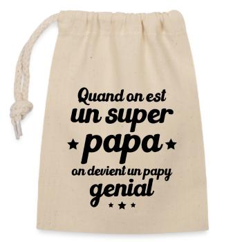 Quand On Est Super Papa On Devient Papy Génial - Sac cadeau en coton avec cordon (14 x 20 cm) - nature - Devant