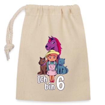 Geburtstagsshirt Bauernhof - 6 Geburtstag Mädchen - Verschließbarer Geschenkbeutel aus Baumwolle (14x20cm) - Natur - Vorne