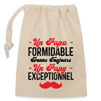 Papa Formidable Donne Toujours Papy Exceptionnel - Sac cadeau en coton avec cordon (14 x 20 cm) - nature - Devant