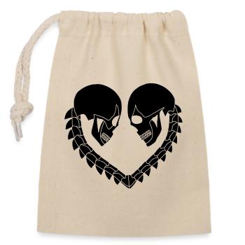 Heart of black skulls - Closable cotton gift bag (14x20cm) - nature - Front