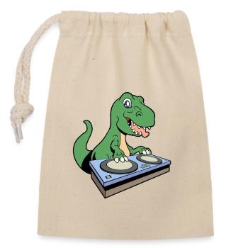 Cartoon TREX DJ at turntable - Closable cotton gift bag (14x20cm) - nature - Front