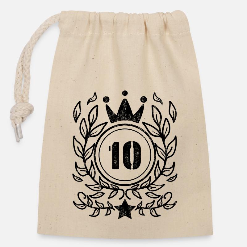 Couronne de 10 ans - 10 ans - Sac cadeau en coton avec cordon (14 x 20 cm) - nature
