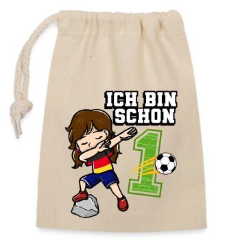 Fußball Mädchen Ich bin schon 1 Geburtstag - Verschließbarer Geschenkbeutel aus Baumwolle (14x20cm) - Natur - Vorne