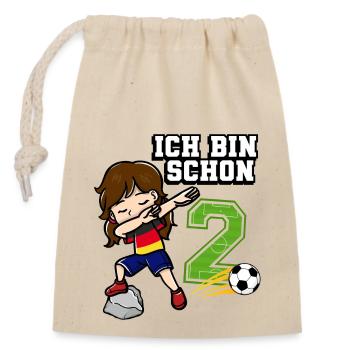 Fußball Mädchen Ich bin schon 2 Geburtstag - Verschließbarer Geschenkbeutel aus Baumwolle (14x20cm) - Natur - Vorne