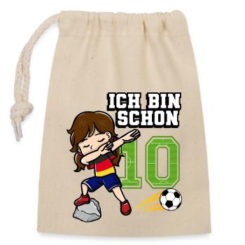 Fußball Mädchen Ich bin schon 10 Geburtstag - Verschließbarer Geschenkbeutel aus Baumwolle (14x20cm) - Natur - Vorne
