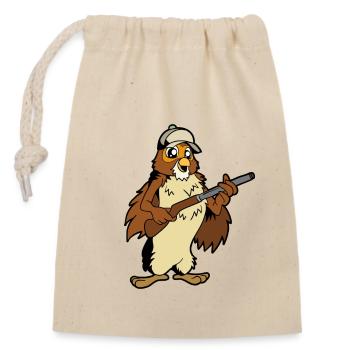 Owl with Rifle - Hunter - Closable cotton gift bag (14x20cm) - nature - Front