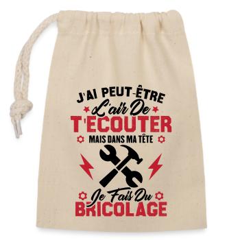 Dans Ma Tête Je Fais Du Bricolage Cadeau Humour - Sac cadeau en coton avec cordon (14 x 20 cm) - nature - Devant