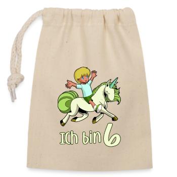 Geburtstagsshirt Einhorn - 6 Geburtstag Junge - Verschließbarer Geschenkbeutel aus Baumwolle (14x20cm) - Natur - Vorne
