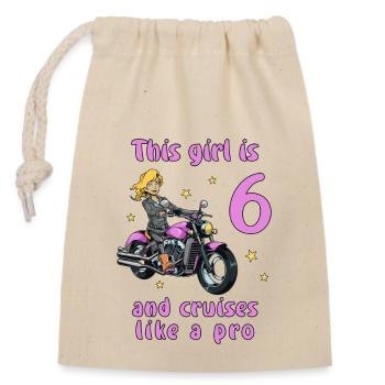 Geburtstagsshirt Motorrad - 6 Geburtstag Mädchen - Verschließbarer Geschenkbeutel aus Baumwolle (14x20cm) - Natur - Vorne