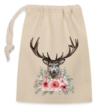 Dirndl Remplacement Cerfs et Roses - Sac cadeau en coton avec cordon (14 x 20 cm) - nature - Devant