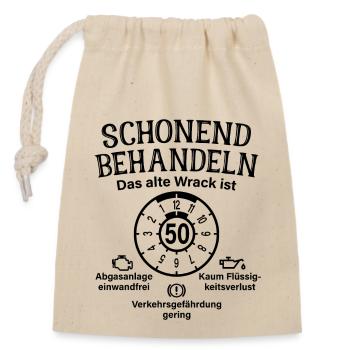 Schonend Behandeln 50. Geburtstag Altes Wrack 50 - Verschließbarer Geschenkbeutel aus Baumwolle (14x20cm) - Natur - Vorne