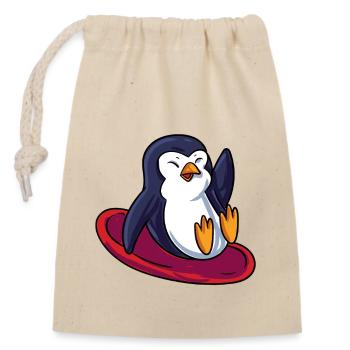 Pinguin Schlitten - Verschließbarer Geschenkbeutel aus Baumwolle (14x20cm) - Natur - Vorne