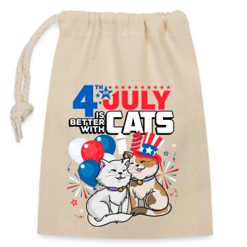 Le 4 juillet est meilleur avec les chats - Sac cadeau en coton avec cordon (14 x 20 cm) - nature - Devant