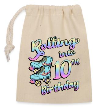 Rouler vers le patineur quadruple de son 10e anniversaire - Sac cadeau en coton avec cordon (14 x 20 cm) - nature - Devant