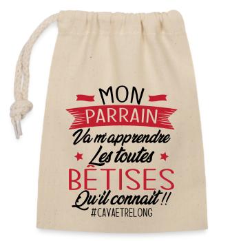 Parrain va m'apprendre les bêtises qu il connait - Sac cadeau en coton avec cordon (14 x 20 cm) - nature - Devant