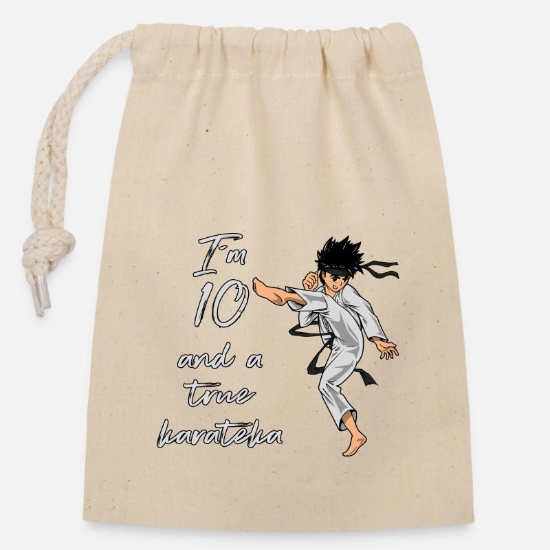 J’ai 10 ans - Karaté garçons - Sac cadeau en coton avec cordon (14 x 20 cm) - nature
