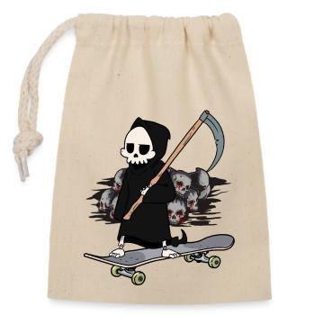 Skateboard Sensenmann Feierabend Ende Horror Tod - Verschließbarer Geschenkbeutel aus Baumwolle (14x20cm) - Natur - Vorne