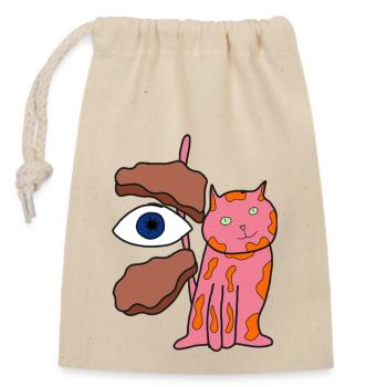 Pet Cat Making Biscuits Christmas - Closable cotton gift bag (14x20cm) - nature - Front