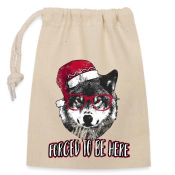 Forced to be here - Grumpy Christmas Wolf - Closable cotton gift bag (14x20cm) - nature - Front