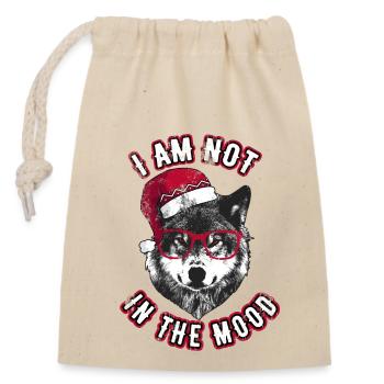 I am not in the mood - Grumpy Christmas Wolf - Closable cotton gift bag (14x20cm) - nature - Front