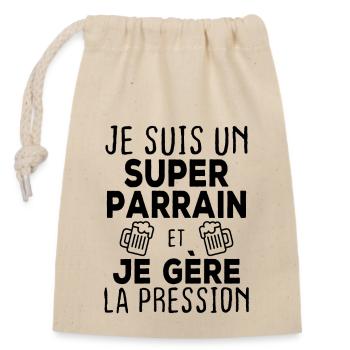Je suis un super parrain, Humour cadeau parrain - Sac cadeau en coton avec cordon (14 x 20 cm) - nature - Devant