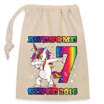 Awesome Since 2016 7. Geburtstag Dabbing Unicorn - Verschließbarer Geschenkbeutel aus Baumwolle (14x20cm) - Natur - Vorne