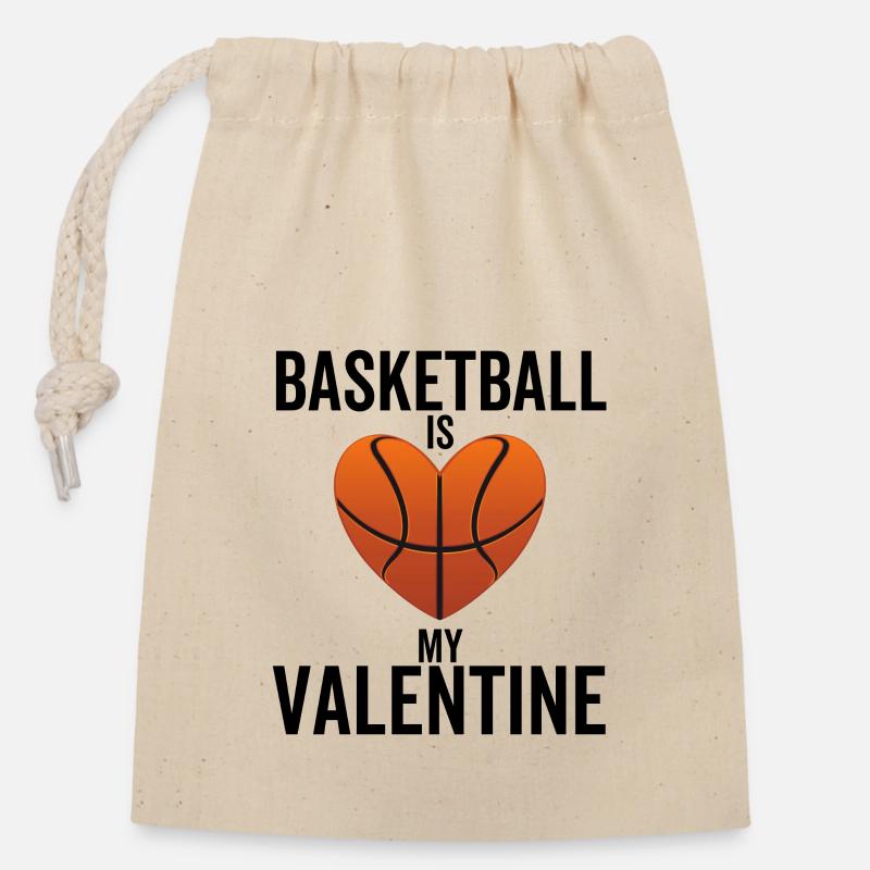 Il basket è il mio San Valentino - Sacchetto regalo richiudibile in cotone (14x20 cm) - natura