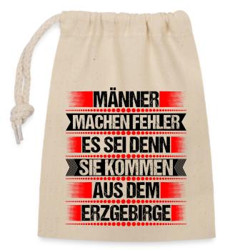 Erzgebirge Mann Fehler machen Spruch - Verschließbarer Geschenkbeutel aus Baumwolle (14x20cm) - Natur - Vorne