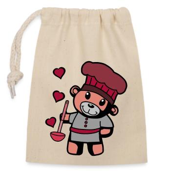 Hobbykoch Kochkunst Teddybär Koch Suppenkelle - Verschließbarer Geschenkbeutel aus Baumwolle (14x20cm) - Natur - Vorne