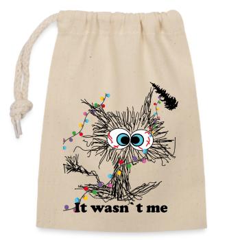 Funny Eyes and Christmas Lights Design - Closable cotton gift bag (14x20cm) - nature - Front