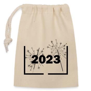 Silvester Neujahr 2023 - Verschließbarer Geschenkbeutel aus Baumwolle (14x20cm) - Natur - Vorne