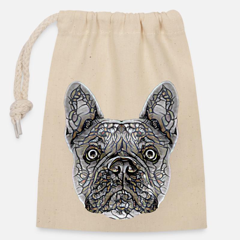 Français Visage de bouledogue - Sac cadeau en coton avec cordon (14 x 20 cm) - nature
