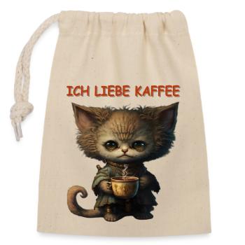 Ich liebe Kaffee - Verschließbarer Geschenkbeutel aus Baumwolle (14x20cm) - Natur - Vorne