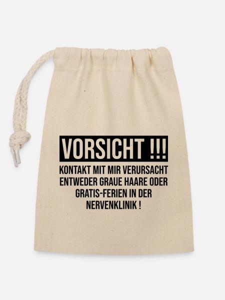 Vorsicht Kontakt - Verschließbarer Geschenkbeutel aus Baumwolle (14x20cm) - Natur