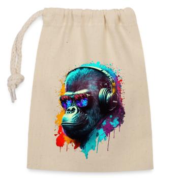 Gorilla Affe DJ Kopfhörer Sonnenbrille Club Musik - Verschließbarer Geschenkbeutel aus Baumwolle (14x20cm) - Natur - Vorne