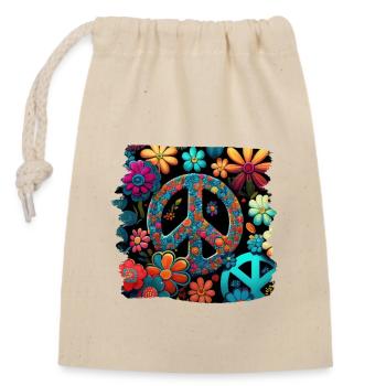 Hippie Festival Love Vintage Peace Sign - Closable cotton gift bag (14x20cm) - nature - Front