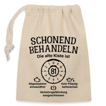 81. Geburtstag Schonend Behandeln Alte Kiste 81 - Verschließbarer Geschenkbeutel aus Baumwolle (14x20cm) - Natur - Vorne