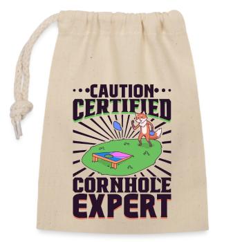 Zertifizierter Experte im Cornhole - Verschließbarer Geschenkbeutel aus Baumwolle (14x20cm) - Natur - Vorne