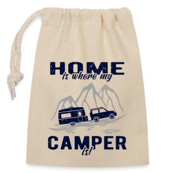 Caravan Home Camper - Closable cotton gift bag (14x20cm) - nature - Front