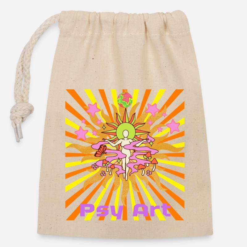 psy art Gaia - Sac cadeau en coton avec cordon (14 x 20 cm) - nature