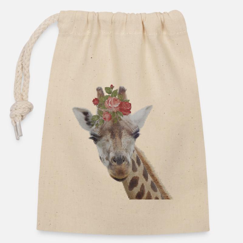 Conception de pixels girafes - Sac cadeau en coton avec cordon (14 x 20 cm) - nature