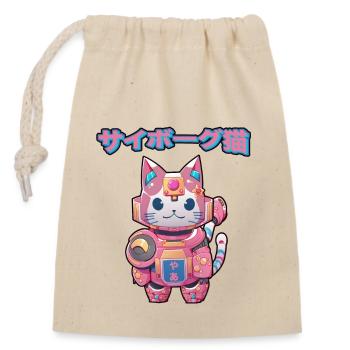 Cyborg Maneki Neko Cat Japanese Cyber Aesthetics - Closable cotton gift bag (14x20cm) - nature - Front