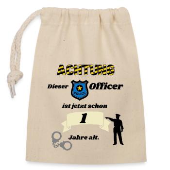 Polizei - 1. Geburtstag, für coole Polizisten - Verschließbarer Geschenkbeutel aus Baumwolle (14x20cm) - Natur - Vorne