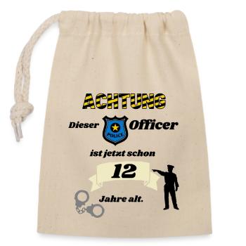 Polizei - 12. Geburtstag, für coole Polizisten - Verschließbarer Geschenkbeutel aus Baumwolle (14x20cm) - Natur - Vorne