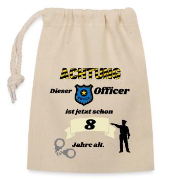 Polizei - 8. Geburtstag, für alle coolen Poliziste - Verschließbarer Geschenkbeutel aus Baumwolle (14x20cm) - Natur - Vorne