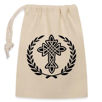 Keltisches Kreuz Logo - Verschließbarer Geschenkbeutel aus Baumwolle (14x20cm) - Natur - Vorne